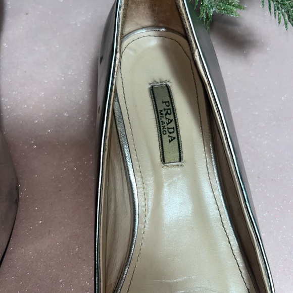 Prada patten silver leather kitten heels with black leather bow size 6.5 US - Picture 4 of 14